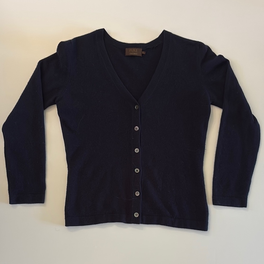 Pure Collection Cashmere Navy V Neck  Cardigan Sweater